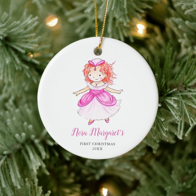 Little Redhead Princess Personalised Baby's 1st Ceramic Ornament (Tree)