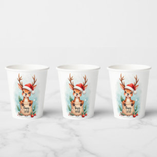 Little reindeer in a Santa hat Happy New Year 2027 Paper Cups