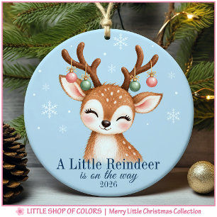 Little Reindeer Pregnancy Announcement Photo Ceramic Ornament