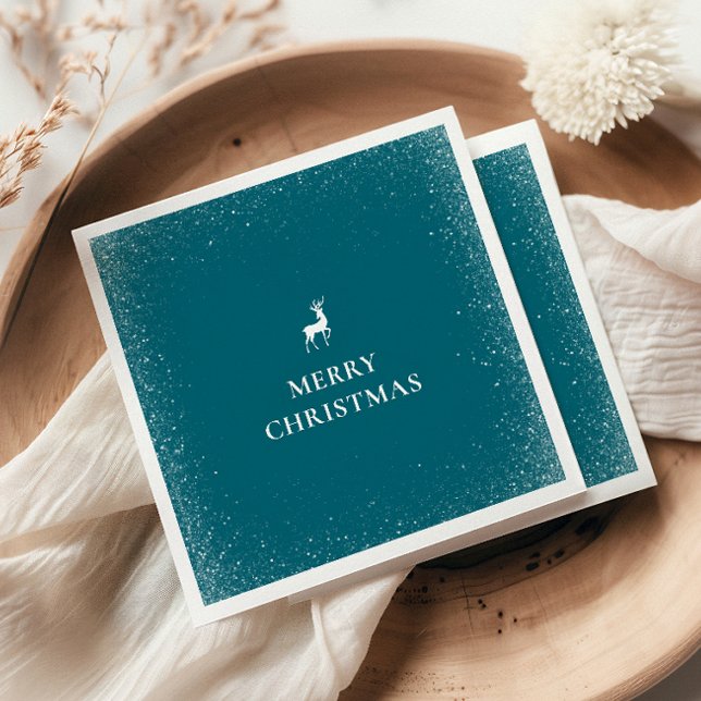Little Reindeer Simple Snowflakes Christmas TEAL Napkin (Creator Uploaded)