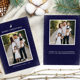 Little Reindeer Simple Snowflakes Custom 2 Photo Holiday Card