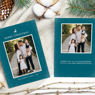 Little Reindeer Simple Snowflakes Custom 2 Photo  Holiday Card