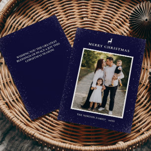 Little Reindeer Simple Snowflakes Custom Photo  Holiday Card