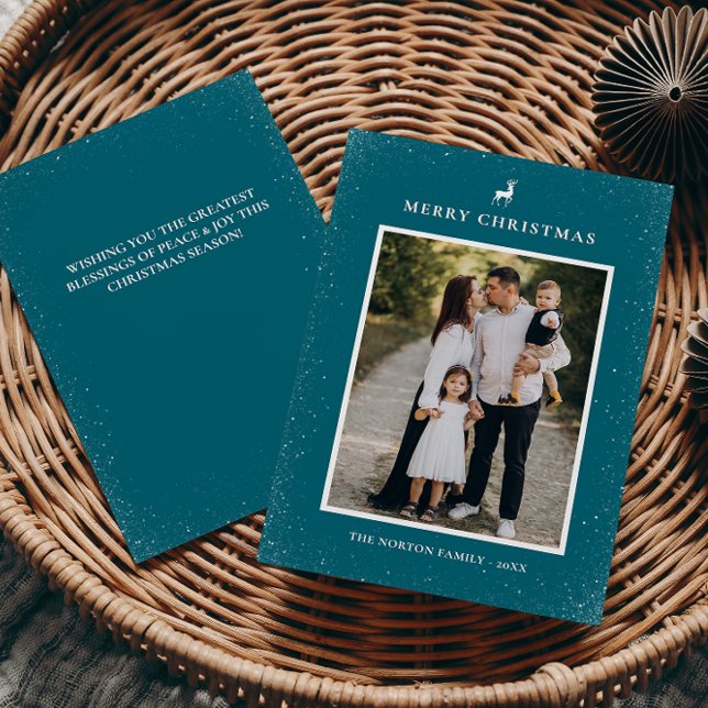 Little Reindeer Simple Snowflakes Custom Photo  Holiday Card (Creator Uploaded)