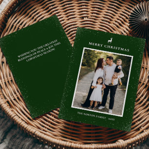 Little Reindeer Simple Snowflakes Custom Photo  Holiday Card