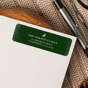 Little Reindeer Simple Snowflakes Green Christmas  Return Address Label