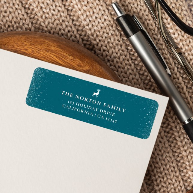 Little Reindeer Simple Snowflakes TEAL Christmas  Return Address Label (Creator Uploaded)