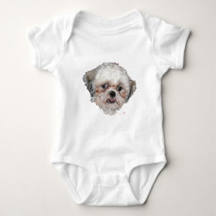 Little Rescued Shih Tzu Head Study Baby Bodysuit