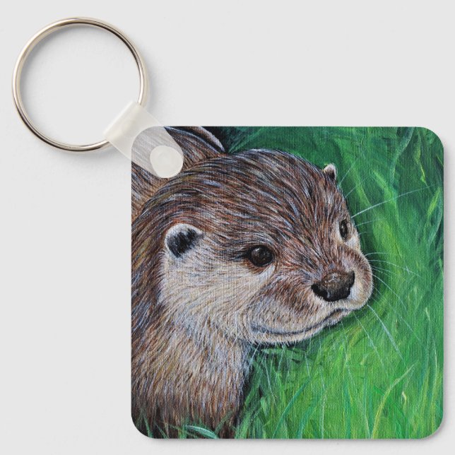 Little River Otter Painting Keychain (Front)