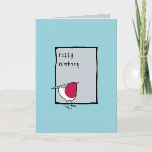 Little Robin grey Birthday Card (Front)