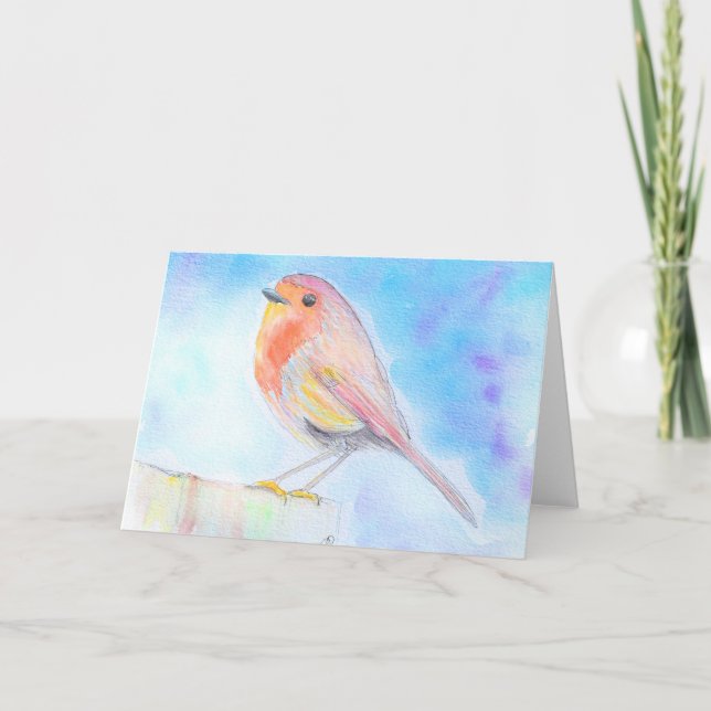 Little Robin Watercolour Painting Card (Front)