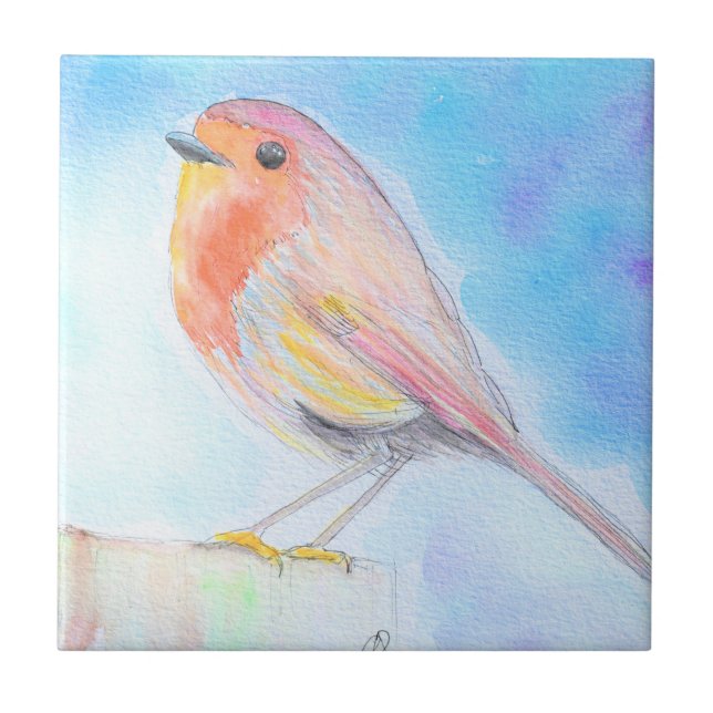 Little Robin Watercolour Painting Ceramic Tile (Front)