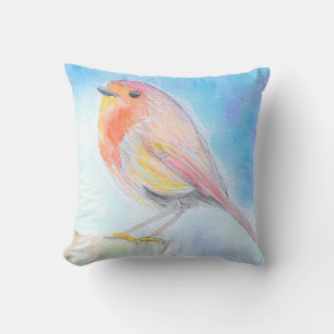 Little Robin Watercolour Painting Cushion