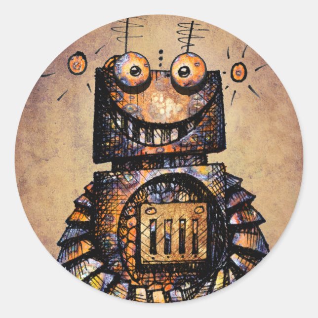 Little Robot Classic Round Sticker (Front)