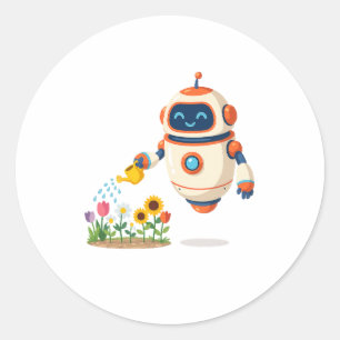 Little Robot Gardener Classic Round Sticker