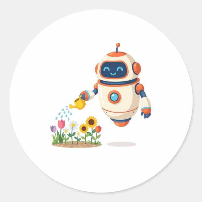 Little Robot Gardener Classic Round Sticker (Front)