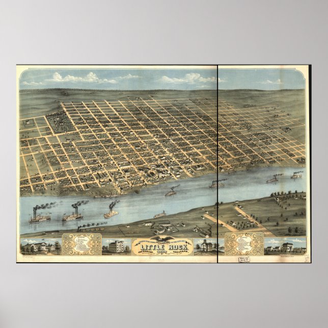 Little Rock Arkansas 1871 Panoramic Map Poster (Front)