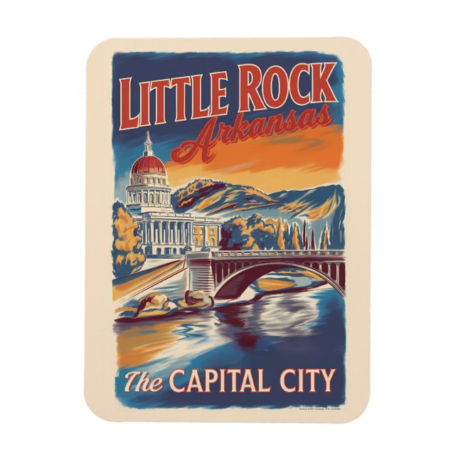 Little Rock Arkansas Painterly Travel Art Vintage Magnet (Vertical)