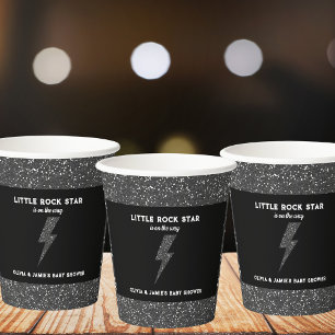Little Rock Star Black Glitter Baby Shower Paper Cups