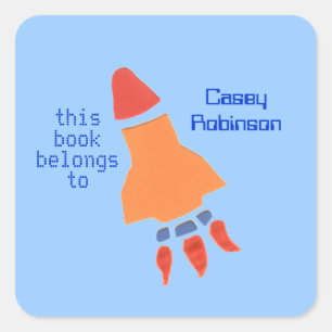 Little rocket personalised bookplates for kids square sticker