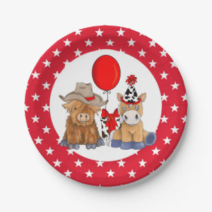 Little Rodeo Birthday Party Plates -  Red Stars