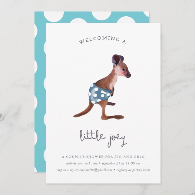 Little Roo in aqua (custom text) Invitation (Front/Back)