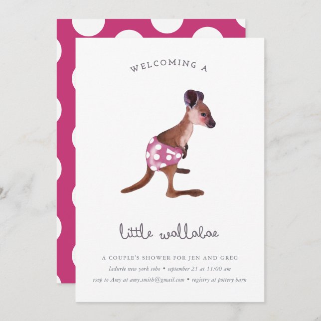 Little Roo in raspberry Invitation (Front/Back)