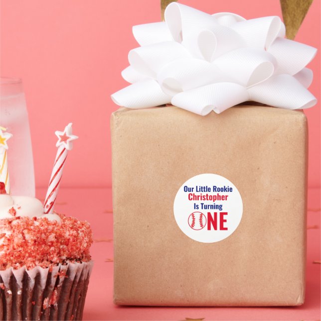 Little Rookie Baseball 1st Birthday Classic Round Sticker (Party)