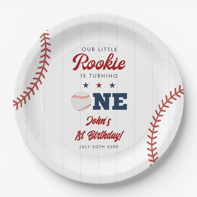 Little Rookie Baseball 1st Birthday Paper Plate (Front)
