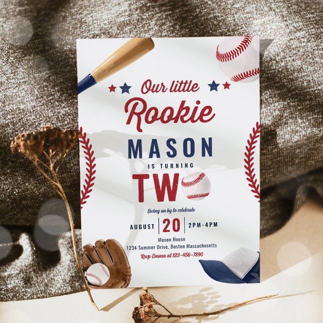 Little Rookie Baseball 2nd Birthday Party Invitation (Creator Uploaded)