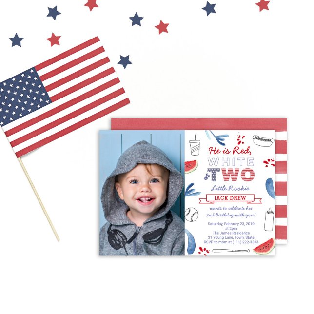 Little Rookie Baseball 2nd Birthday Patriotic Invitation (Creator Uploaded)