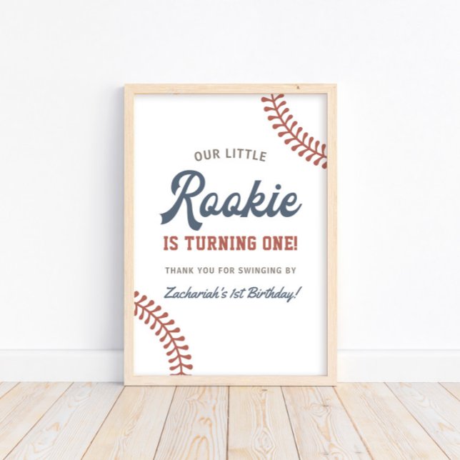 Little Rookie Baseball Boys 1st Birthday Party Poster (Creator Uploaded)