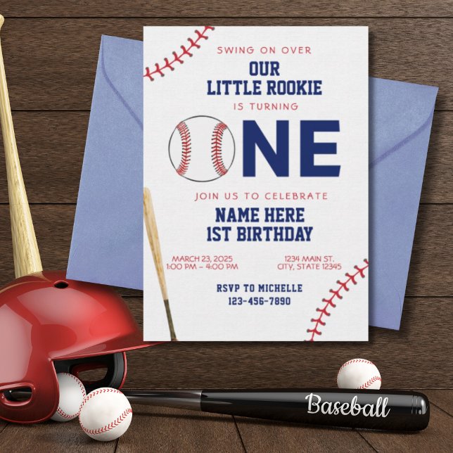 Little Rookie Baseball First Birthday Invitation (Creator Uploaded)
