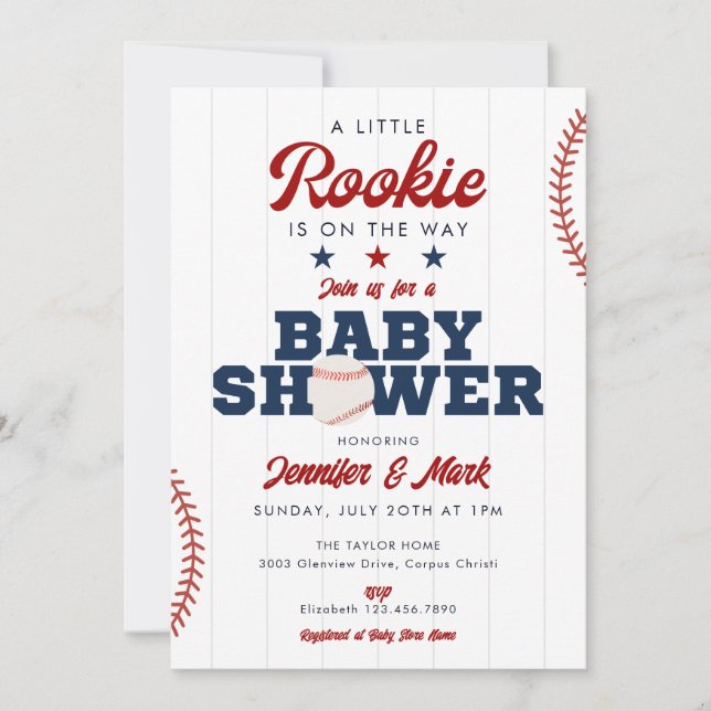 Little Rookie Baseball Sports Baby Shower Invitation (Front)