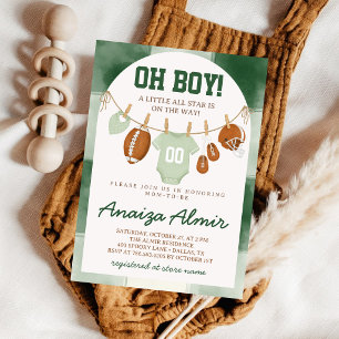 Little Rookie Football Clothesline Baby Shower Invitation