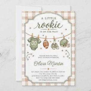 Little Rookie Football Gingham Baby Shower Invitation