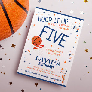Little Rookie Hoop It Up Blue Basketball Birthday Invitation