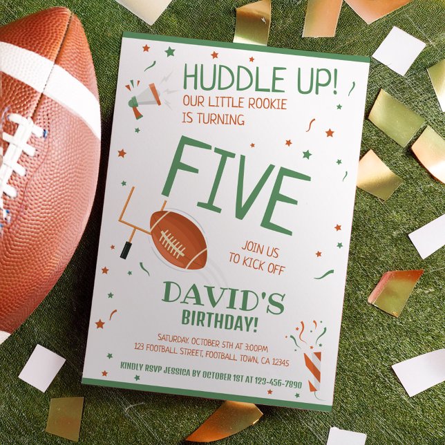 Little Rookie Huddle Up Green Football Birthday Invitation (Creator Uploaded)