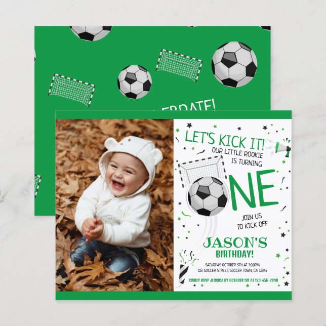 Little Rookie Soccer Budget Photo 1st Birthday (Front/Back)