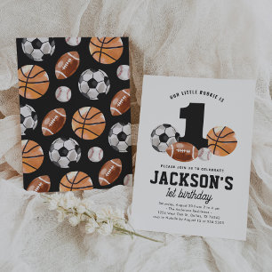 Little Rookie Sports 1st Birthday Invitation