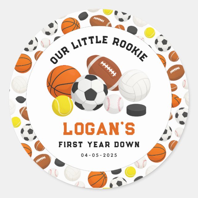 Little Rookie Sports 1st Birthday Party | All-Star Classic Round Sticker (Front)
