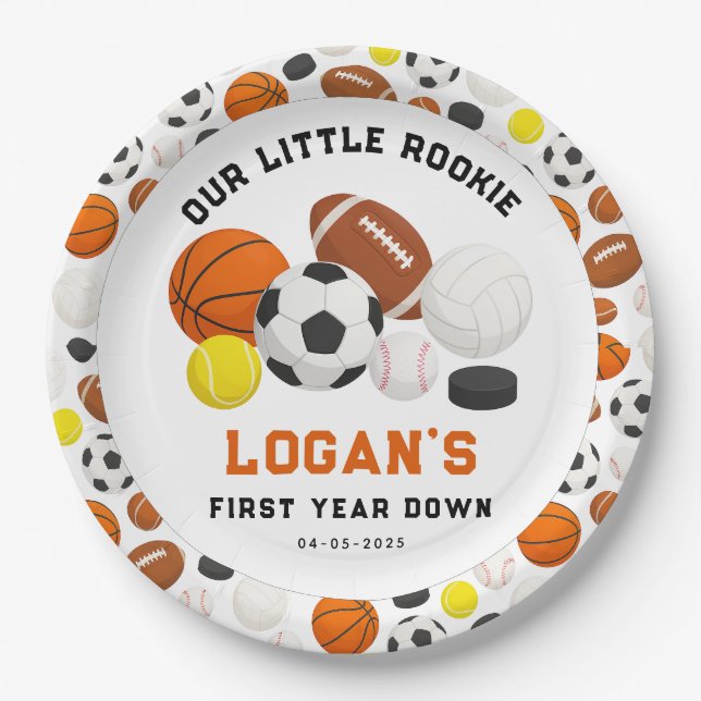 Little Rookie Sports 1st Birthday Party | All-Star Paper Plate (Front)
