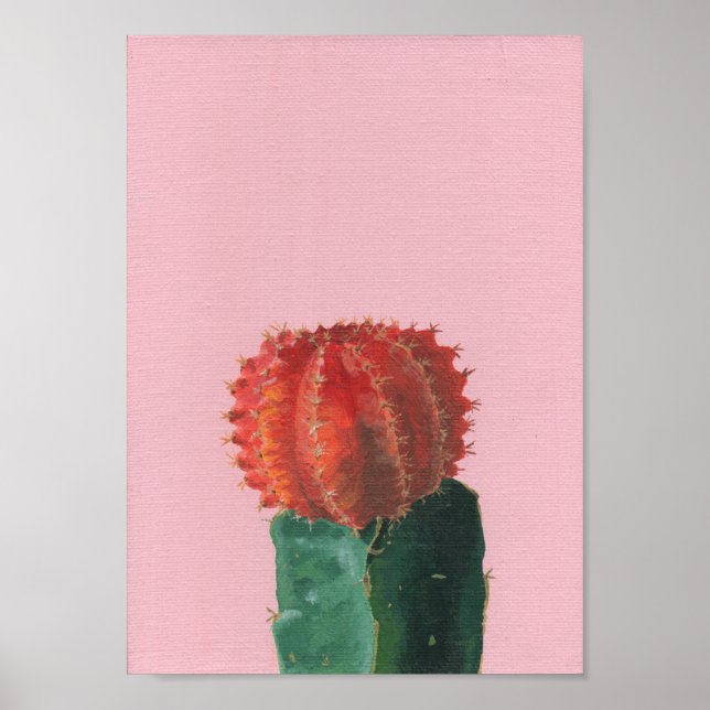 Little Ruby Ball Cactus Acrylic Painting Poster (Front)