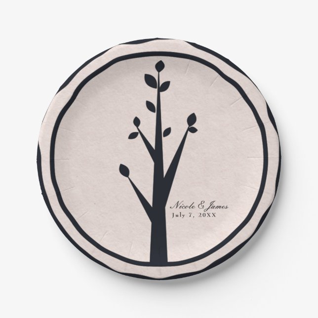 Little Rustic Tree Nature Wedding Custom Reception Paper Plate (Front)