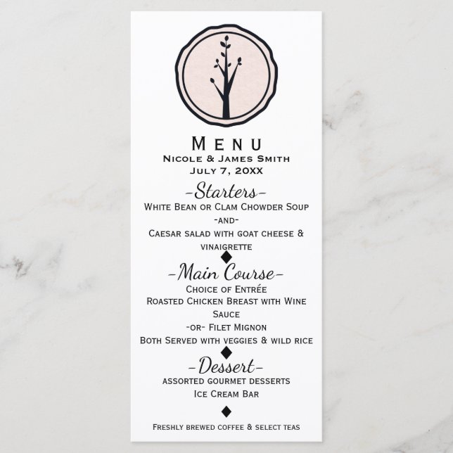 Little Rustic Tree Nature Wedding Reception Menu (Front)