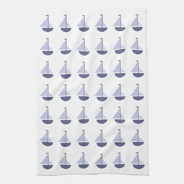little sailboat NAUTICAL KITCHEN navy Tea Towel (Vertical)