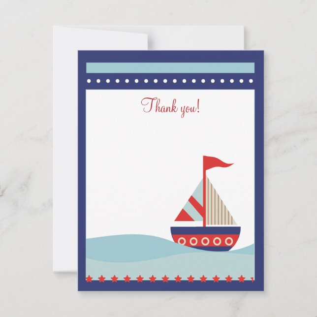 Little Sailboat Navy Naut 4x5 Flat Thank you note (Front)