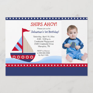 Little Sailboat Navy *PHOTO* Birthday 5x7 Invitation