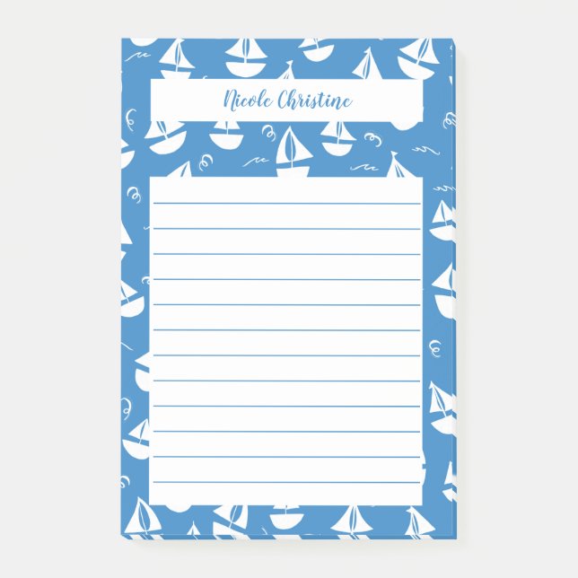 Little Sailboats Pattern Blue CUSTOMIZE IT Notepad (Front)