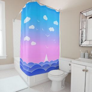 Little Sailing Boat In The Ocean - Seascape Shower Curtain